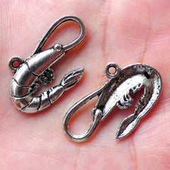 Prawn Charms Shrimp Charm (5pcs / 16mm x 28mm / Tibetan Silver) Food Seafood Charm Sealife Sea Ocean Marine Life Charm Wine Charm CHM1312