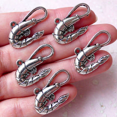 Prawn Charms Shrimp Charm (5pcs / 16mm x 28mm / Tibetan Silver) Food Seafood Charm Sealife Sea Ocean Marine Life Charm Wine Charm CHM1312