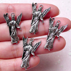 Religious Angel Charms (4pcs / 16mm x 26mm / Tibetan Silver) Christian Pendant Necklace Catholic Jewellery Bible Bookmark Charm CHM1295