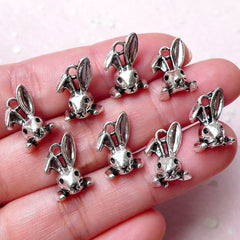 Tiny Bunny Head Charms Rabbit Charm (8pcs / 10mm x 14mm / Tibetan Silver) Animal Earring Bracelet Dangle Ring Charm Add On Charm CHM1301