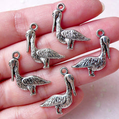 White Stork Charms (5pcs / 19mm x 23mm / Tibetan Silver / 2 Sided) Ciconia Bird Animal New Mom New Born Baby Shower Earrings Pendant CHM1315