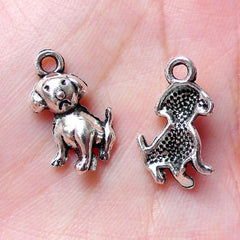 Tiny Dog Charm Mini Pet Charm (10pcs / 10mm x 16mm / Tibetan Silver) Cute Doggy Puppy Keychain Animal Jewelry Dangle Ring Charm CHM1316