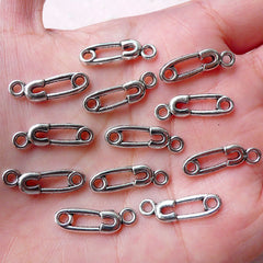 Baby Diaper Pin Charms Safety Pin Charm (12pcs / 6mm x 19mm / Tibetan Silver / 2 Sided) Baby Shower Gift Decoration Favor Charm CHM1305