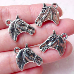 Horse Head Charms Horse Racing Charm Horse Riding Charm (4pcs / 18mm x 17mm / Tibetan Silver / 2 Sided) Zipper Pull Charm Wine Charm CHM1317