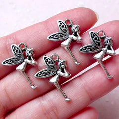 Fairytale Charms Angel Fairy Charm (4pcs / 17mm x 19mm / Tibetan Silver) Fay Faery Earring Fairy Tale Jewellery Bracelet Anklet CHM1308