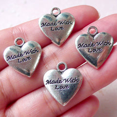 CLEARANCE Made With Love Charms Heart Tag Charm (4pcs / 18mm x 20mm / Tibetan Silver) Handmade Products Packaging Favor Charm Keychain Charm CHM1318
