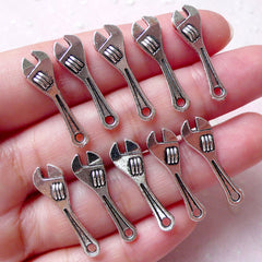 Spanner Charms Wrench Charm Hardware Tool charm (10pcs / 7mm x 24mm / Tibetan Silver / 2 Sided) Whimsical Earring Zipper Pull Charm CHM1321