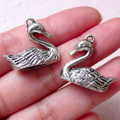 CLEARANCE 3D Swan Charms Bird Charm (2pcs / 22mm x 21mm / Tibetan Silver / 2 Sided) Animal Keychain Handbag Zipper Pull Pendant Necklace CHM1322