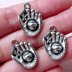 CLEARANCE Baseball Glove and Ball Charms Softball Mitt Charm (3pcs / 15mm x 21mm / Tibetan Silver) Backpack Zipper Pull Charm Keychain Pendant CHM1335