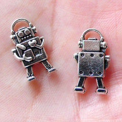 Vintage Robot Charms Toy Charm (6pcs / 10mm x 17mm / Tibetan Silver / 2 Sided) Whimsical Kitsch Earrings Bracelet Bangle Anklet CHM1342