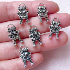 Vintage Robot Charms Toy Charm (6pcs / 10mm x 17mm / Tibetan Silver / 2 Sided) Whimsical Kitsch Earrings Bracelet Bangle Anklet CHM1342