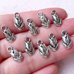 Tulip Charms Flower Drop (10pcs / 7mm x 14mm / Tibetan Silver / 2 Sided) Floral Jewelry Mothers Day Favor Charm Bracelet Earrings CHM1345