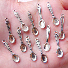 Miniature Spoon Charms Dollhouse Cutlery Charm (12pcs / 6mm x 24mm / Tibetan Silver) Kawaii Dust Plug Charm Decoden Miniature Sweets CHM1349