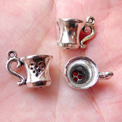 3D Miniature Cup Charms Dollhouse Tea Cup Pendant (5pcs / 15mm x 13mm / Tibetan Silver) Kawaii Sweets Decoden Whimsical Jewelry CHM1350