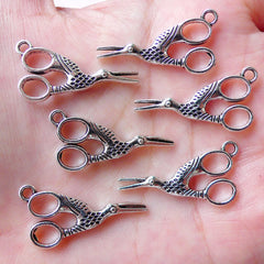 Crane Scissors Charms (6pcs / 14mm x 26mm / Tibetan Silver / 2 Sided) Sewing Seamstress Tailor Charm Pendant Zipper Pull Bangle CHM1336