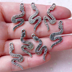 Snake Charms Serpent Charm (7pcs / 12mm x 25mm / Tibetan Silver / 2 Sided) Reptile Wine Charm Zipper Pull Earrings Pendant Bookmark CHM1338