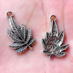 CLEARANCE Small Marijuana Charms Leaf Charms (7pcs / 14mm x 22mm / Tibetan Silver) Hippie Jewellery Earrings Necklace Keychain Zipper Pull CHM1343