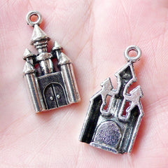 CLEARANCE Castle Charms Fairy Tale Charm (2pcs / 14mm x 28mm / Tibetan Silver) Cinderella Princess Kingdom Bookmark Zipper Pull Keychain Charm CHM1346