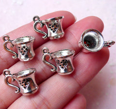 3D Miniature Cup Charms Dollhouse Tea Cup Pendant (5pcs / 15mm x 13mm / Tibetan Silver) Kawaii Sweets Decoden Whimsical Jewelry CHM1350
