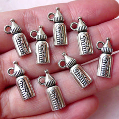 CLEARANCE Baby Bottle Charms (8pcs / 8mm x 17mm / Tibetan Silver) New Born Baby Shower Decoration New Mom Gift Favor Charm Bracelet Earrings CHM1356