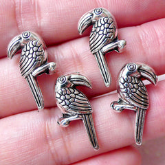 CLEARANCE Parrot Beads Toucan Bead Bird Bead (4pcs / 10mm x 20mm / Tibetan Silver / 2 Sided) Animal Necklace Wire Jewelry Thread Bracelet CHM1357