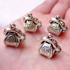 CLEARANCE 3D Telephone Charms (4pcs / 14mm x 15mm / Tibetan Silver / 2 Sided) Retro Vintage Jewellery Bracelet Bangle Pendant Necklace Earring CHM1360