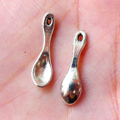 CLEARANCE Dollhouse Spoon Charms Miniature Cutlery Charm (12pcs / 5mm x 19mm / Tibetan Silver) Cute Sweets Deco Whimsical Jewellery Keychain CHM1365