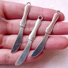CLEARANCE Table Knife Charms Dinnerware Charm (3pcs / 6mm x 54mm / Tibetan Silver / 2 Sided) Whimsical Earrings Keychain Zipper Pull Charm CHM1367