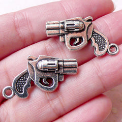 CLEARANCE 3D Revolver Charms Gun Charm Firearm Charm (2pcs / 28mm x 16mm / Tibetan Silver / 2 Sided) Weapon Jewelry Kitsch Earrings Necklace CHM1375
