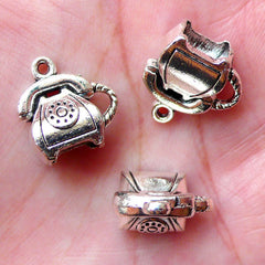 CLEARANCE 3D Telephone Charms (4pcs / 14mm x 15mm / Tibetan Silver / 2 Sided) Retro Vintage Jewellery Bracelet Bangle Pendant Necklace Earring CHM1360
