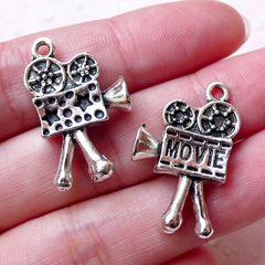 CLEARANCE 3D Film Camera Charms (2pcs / 16mm x 26mm / Tibetan Silver / 2 Sided) Dollhouse Miniature Hollywood Movie Retro Vintage Necklace CHM1361
