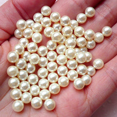 6mm Round Whole Pearls / ABS Faux Pearls (Cream White / Around 40pcs / NO HOLE) Cute Decoden Wedding Decor Scrapbooking Embellishment PES72