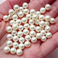 7mm Round Whole Pearls / ABS Faux Pearls (Cream White / Around 30pcs / No Hole) Cute Decoden Wedding Decor Scrapbooking Embellishment PES73
