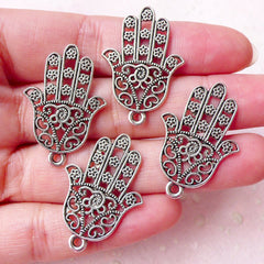 Hand of Fatima Charm Khamsa Charm Hamsa Hand Charms (4pcs / 20mm x 30mm / Tibetan Silver) Judaism Judaica Islam Religious Jewelry CHM1386