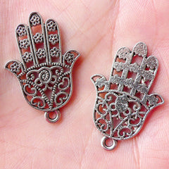 Hand of Fatima Charm Khamsa Charm Hamsa Hand Charms (4pcs / 20mm x 30mm / Tibetan Silver) Judaism Judaica Islam Religious Jewelry CHM1386