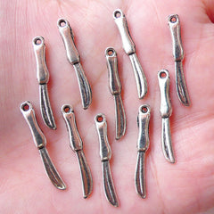 Miniature Table Knife Charms Dollhouse Dinnerware Charm (10pcs / 4mm x 25mm / Tibetan Silver / 2 Sided) Whimsical Jewelry Keychain CHM1391