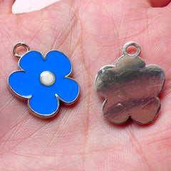 Flower Enamel Charms (2pcs / 18mm x 23mm / Blue) Floral Bracelet Necklace Pendant Bangle Anklet Purse Zipper Pull Charm Wine Charm CHM1400