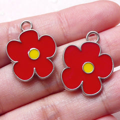 Enamel Charms Red Flower Charm (2pcs / 18mm x 23mm / Red) Floral Earrings Bracelet Necklace Pendant Handbag Zipper Pull Favor Charm CHM1401