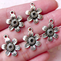 CLEARANCE Flower Charms Flower Drop (5pcs / 13mm x 18mm / Tibetan Silver) Floral Necklace Pendant Bracelet Add On Charm Bookmark Favor Charm CHM1395