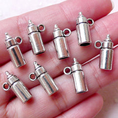 3D Baby Milk Bottle Charms (8pcs / 8mm x 15mm / Tibetan Silver) New Born Baby Shower Deco New Mom Charm Favor Charm Pendant Necklace CHM1397