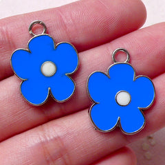 Flower Enamel Charms (2pcs / 18mm x 23mm / Blue) Floral Bracelet Necklace Pendant Bangle Anklet Purse Zipper Pull Charm Wine Charm CHM1400
