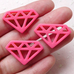 Diamond Outline Cabochons (3pcs / Dark Pink / 28mm x 18mm / Flat Back) Kawaii Embellishment Cute Phone Case Deco Scrapbooking Wedding CAB369