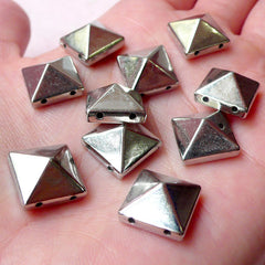 Pyramid Studs with Holes / Flatback Rivets (25pcs / Silver / 12mm x 6mm) Spike Beads Spike Charms Sewing Bracelet Cell Phone Decoden RT39