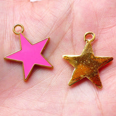 Kawaii Star Enamel Charms (2pcs / 20mm x 23mm / Pink) Earrings Bracelet Bangle Anklet Necklace Pendant Zipper Pull Keychain Charm CHM1405