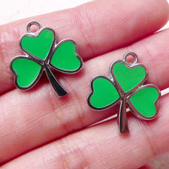 Three Leaf Clover Enamel Charms Saint Patrick's Day Charm (2pcs / 17mm x 20mm / Green) Lucky Jewelry Bracelet Bookmark Keychain CHM1406