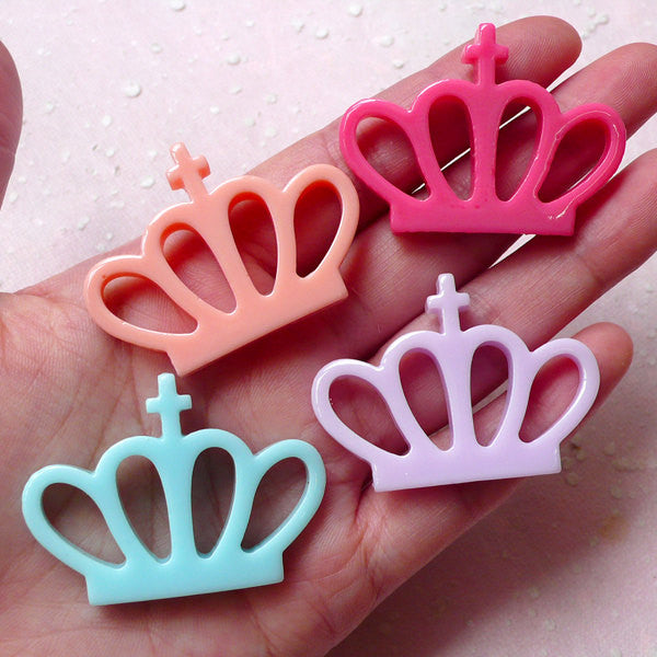 CLEARANCE Kawaii Fairy Kei Crown Cabochon (4pcs / Pastel Color / 44mm x 32mm / Flat Back) Cute Decoden Decora Cell Phone Deco Embellishment CAB371