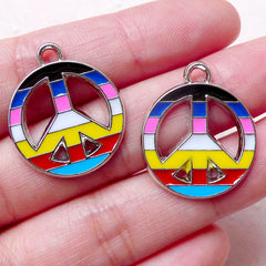 Peace Sign Enamel Charms Hippie Charm (2pcs / 21mm x 25mm / Colorful) Earrings Bracelet Anklet Pendant Purse Zipper Pull Bookmark CHM1403