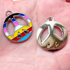 Peace Sign Enamel Charms Hippie Charm (2pcs / 21mm x 25mm / Colorful) Earrings Bracelet Anklet Pendant Purse Zipper Pull Bookmark CHM1403
