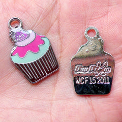 Cupcake Enamel Charms Miniature Sweets Charm (2pcs / 16mm x 26mm / Colorful) Kawaii Jewelry Bangle Bookmark Keychain Dust Plug Charm CHM1408