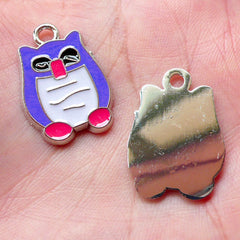 Colorful Owl Enamel Charms Bird Charm (2pcs / 17mm x 24mm / Colorful) Cute Keychain Pendant Necklace Earrings Zipper Pull Charm CHM1411